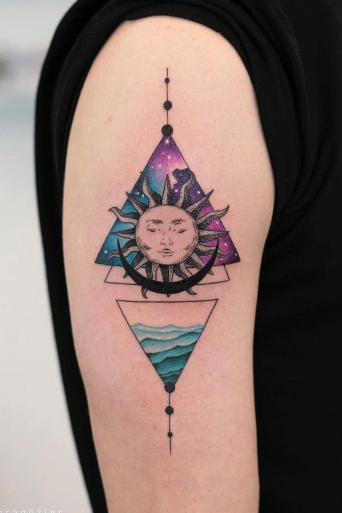 Watercolor Sun and Moon Tattoo