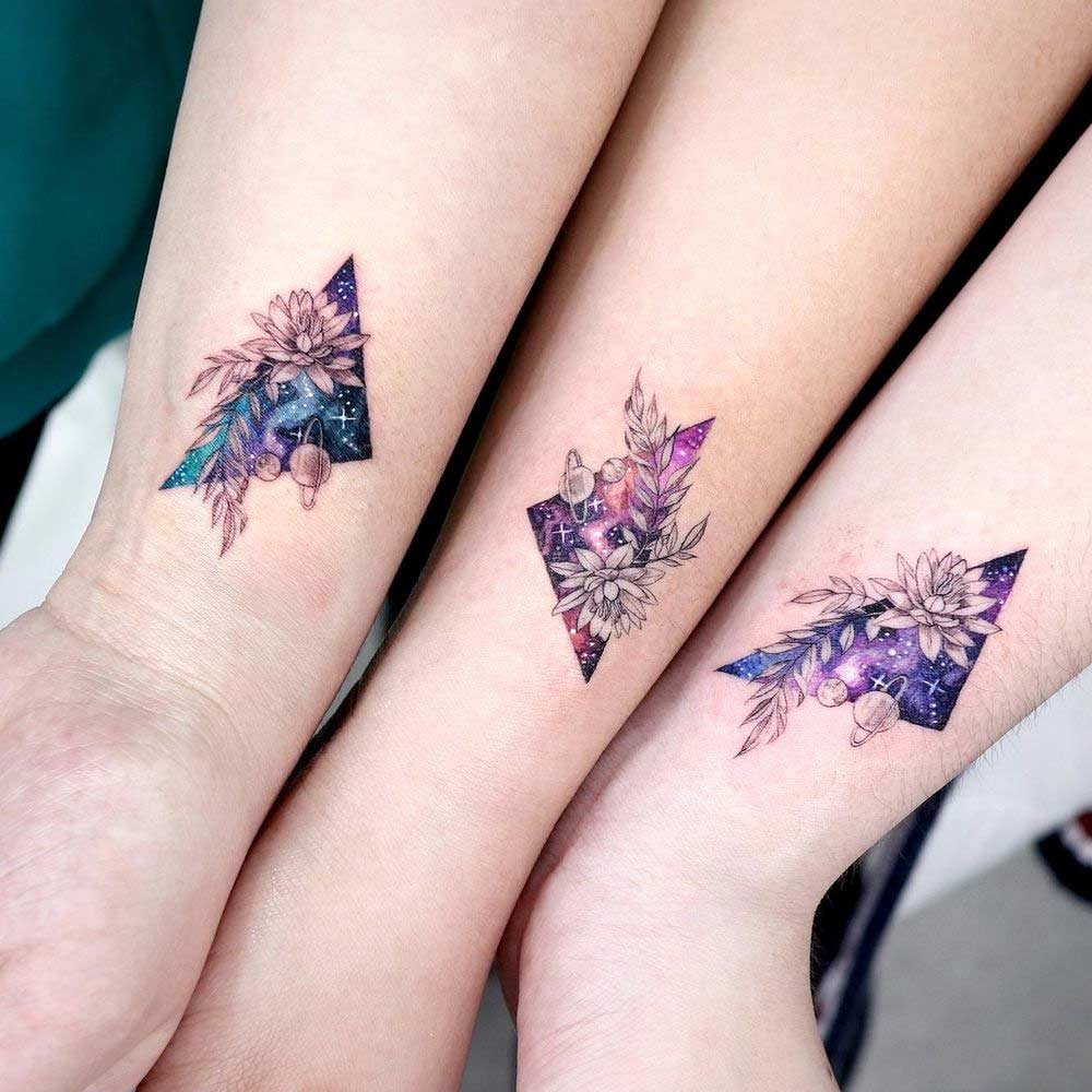 Watercolor Best Friends Tattoos with Flowers
