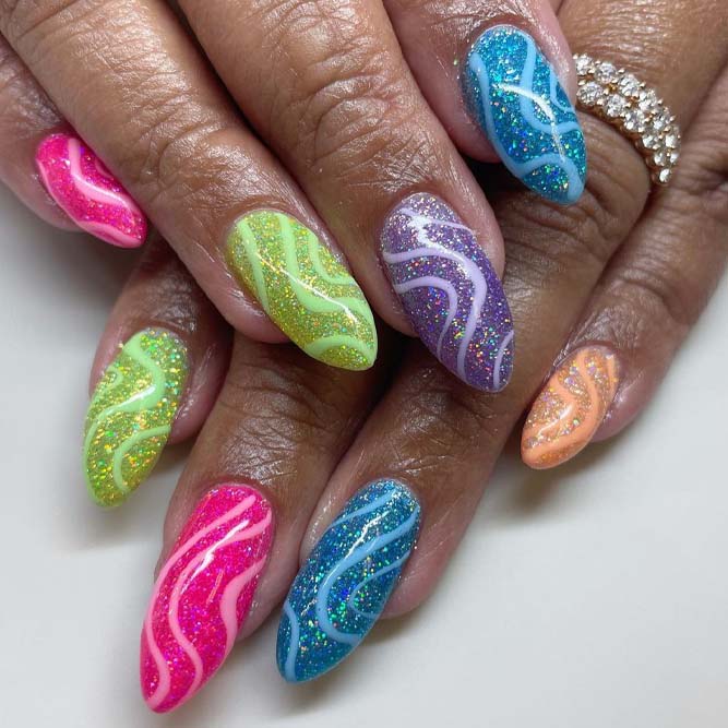 Colorful Wave Birthday Nails