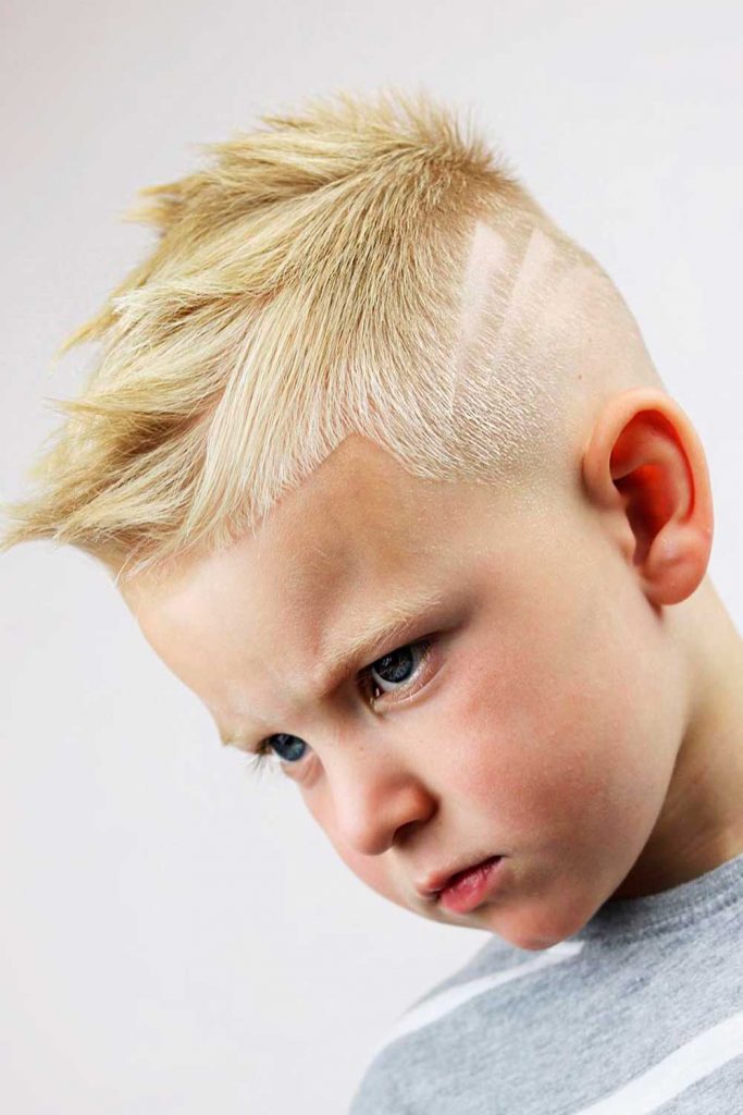 Faux Hawk With Line Design #boyshaircuts #boyshairstyles #haircutsforboys #hairstylesforboys