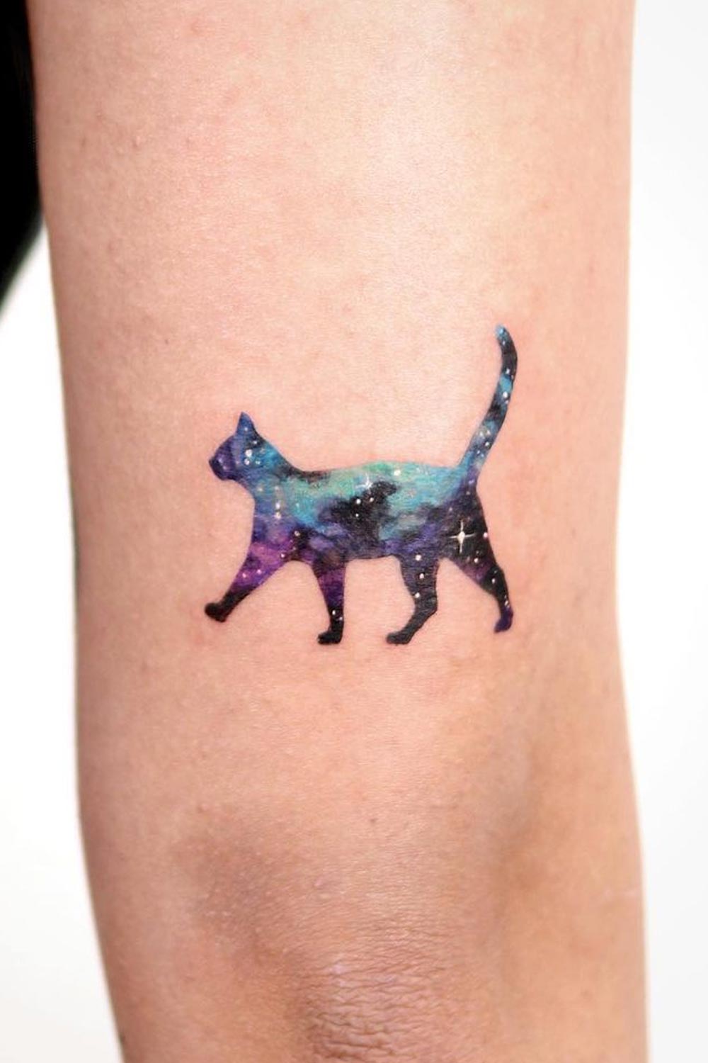 Galaxy Colored Watercolor Cat Tattoo