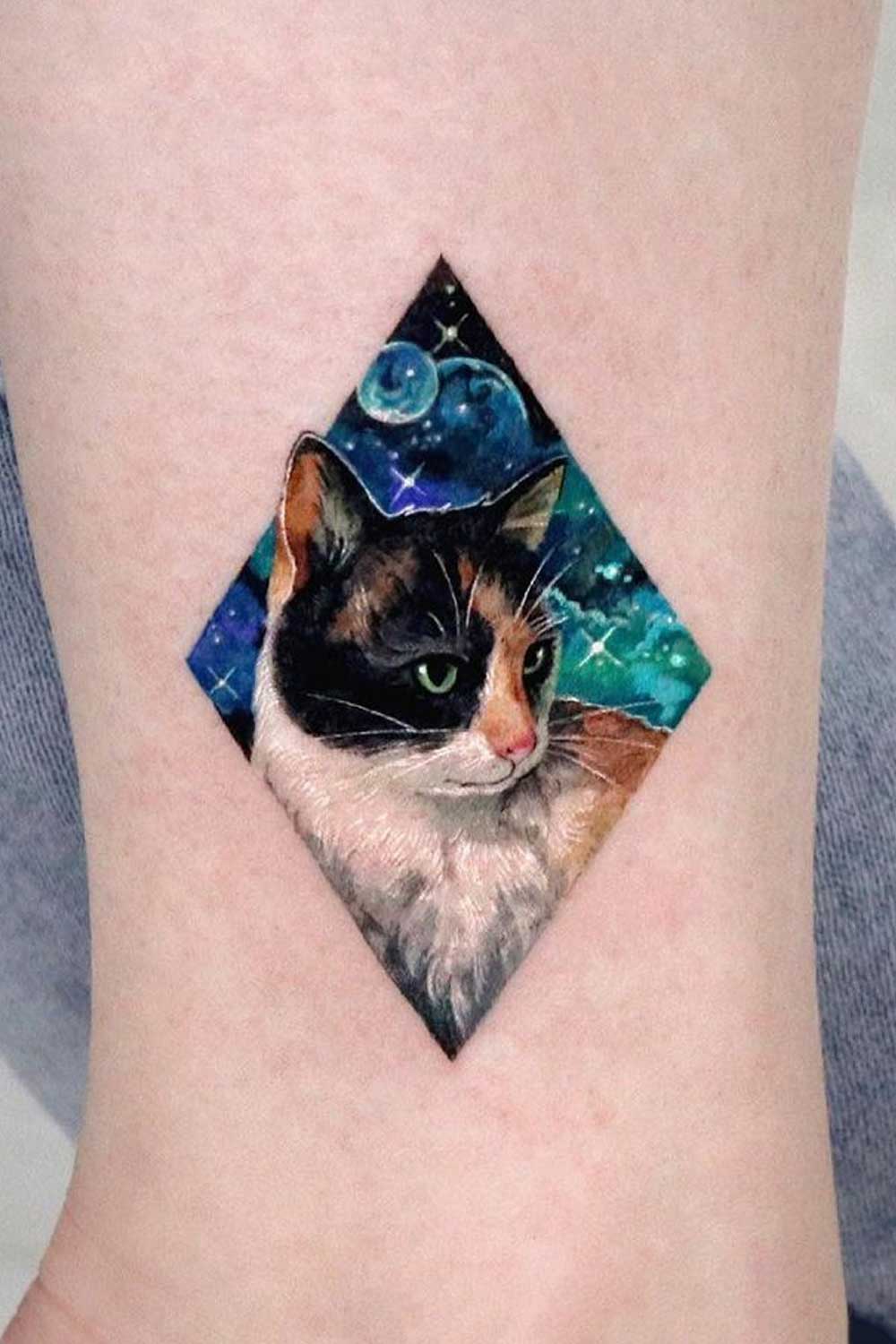 Realistic Cat Portrait Watercolot Tattoo