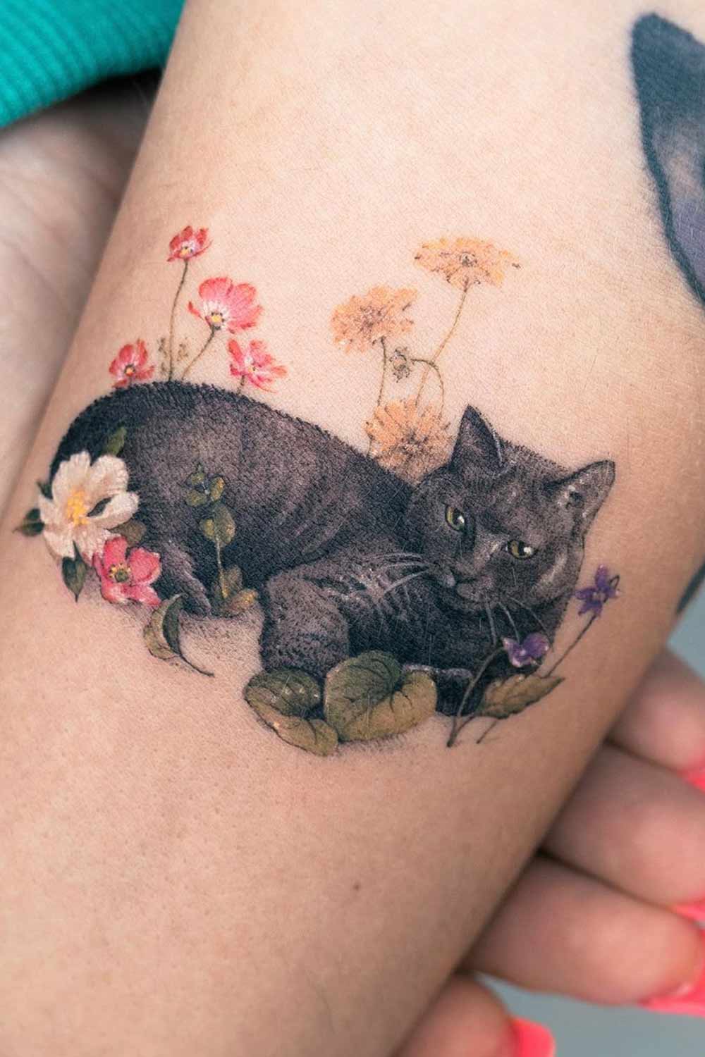 Cat Portrait in Flowers