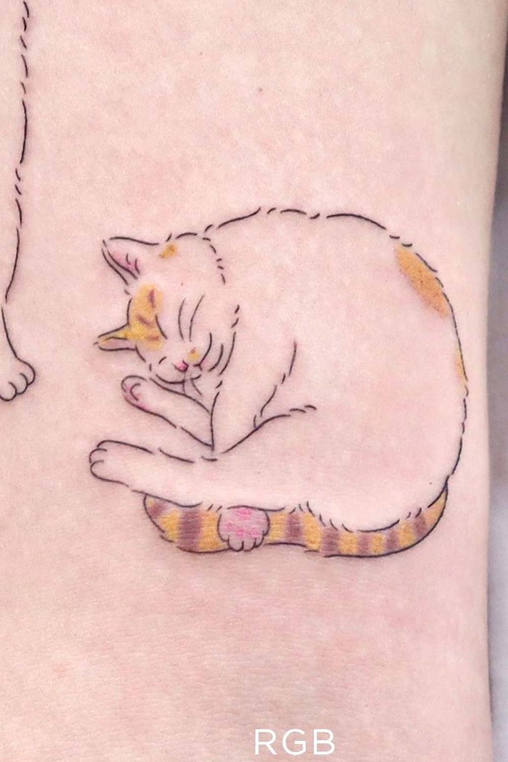 Simple Tattoo of Sleeping Cat