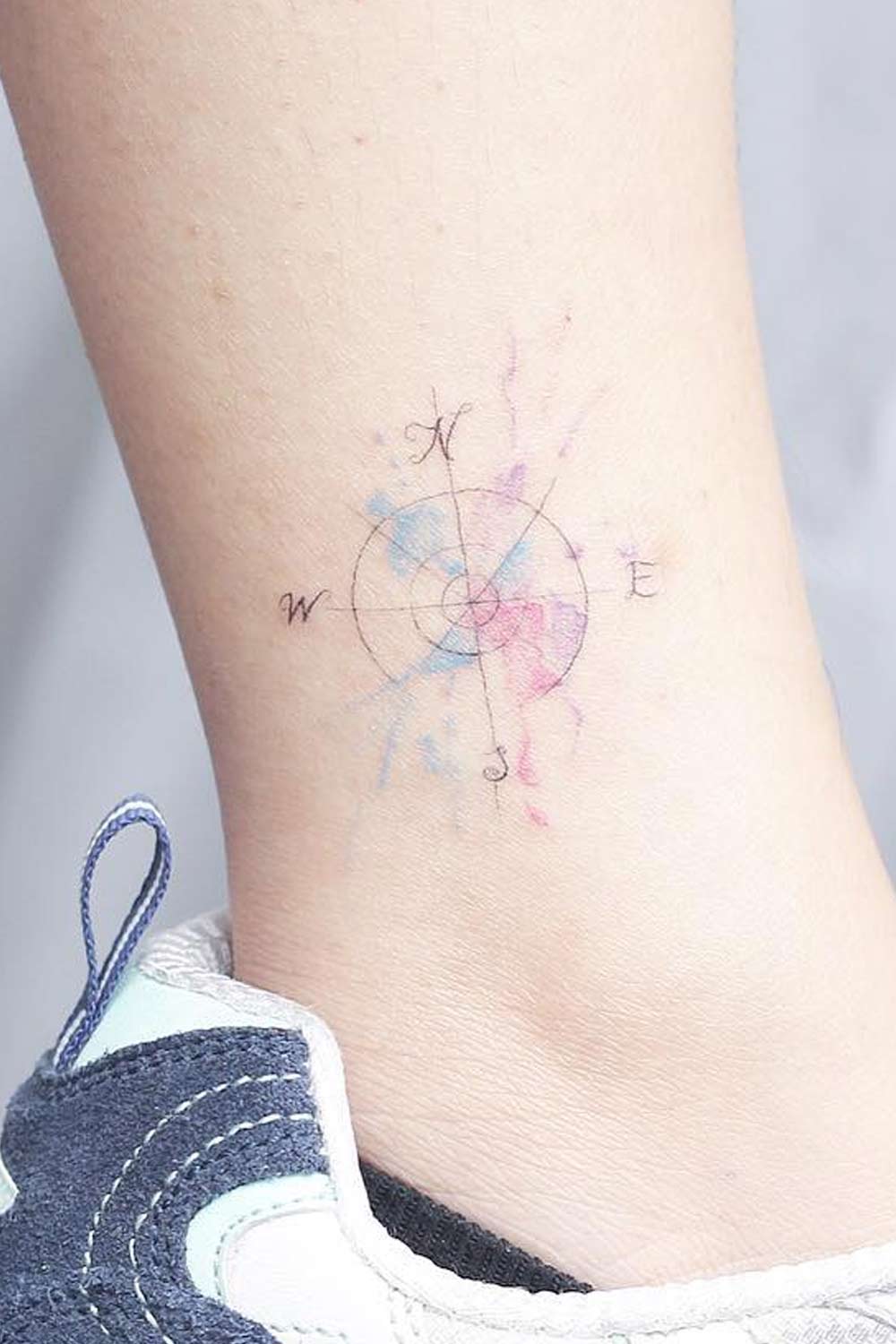 Watercolor Ankle Compass Tattoo