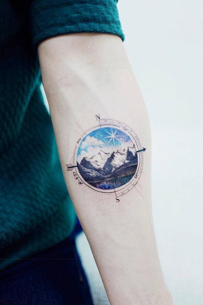 Compass Tattoo with Landscape
