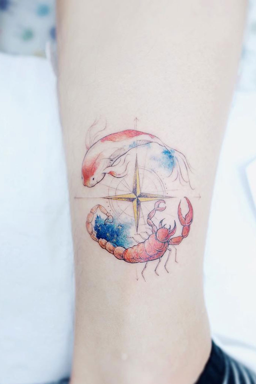Compass Tattoo with Koi Fish and Scorpio