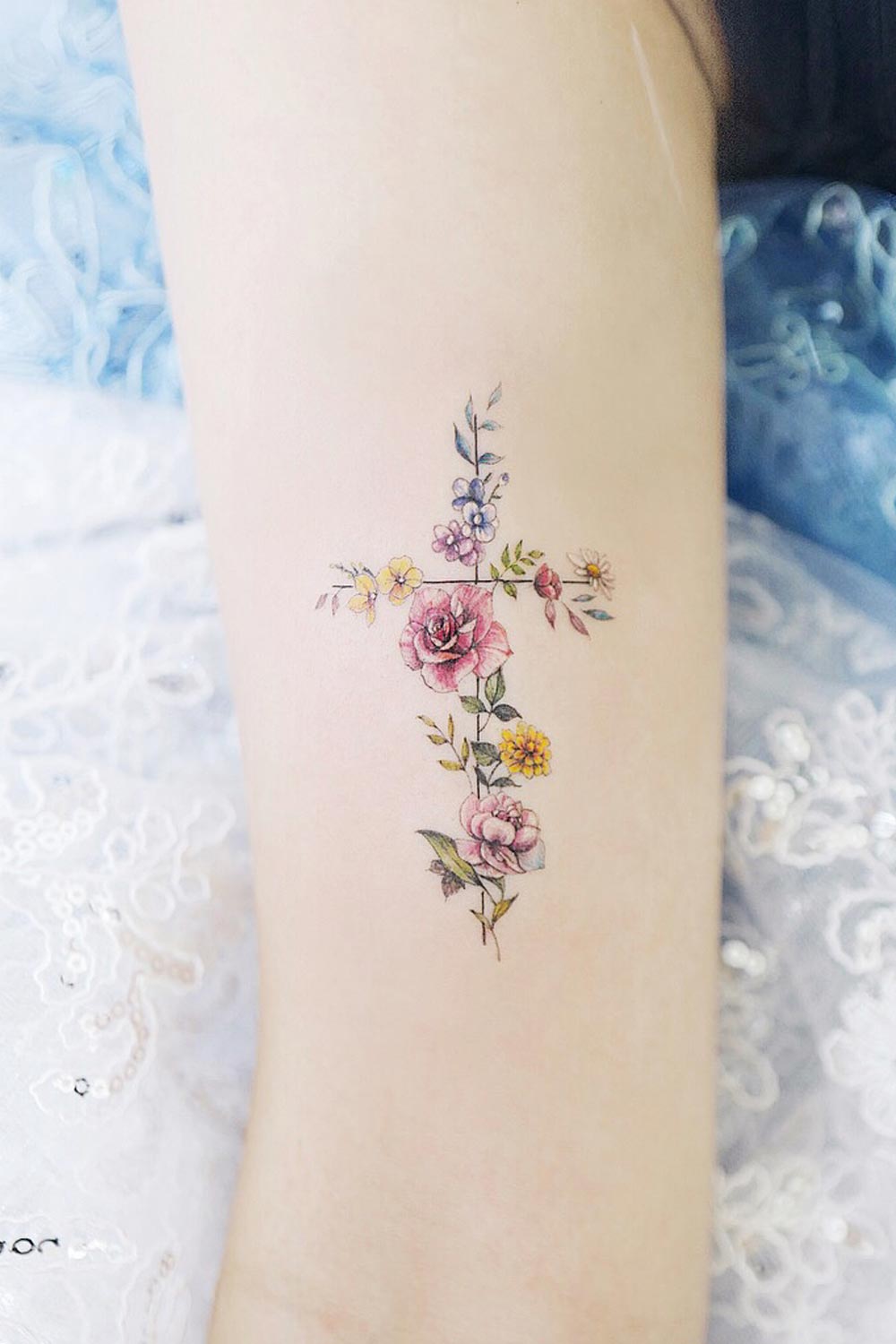 Floral Cross Tattoo Design