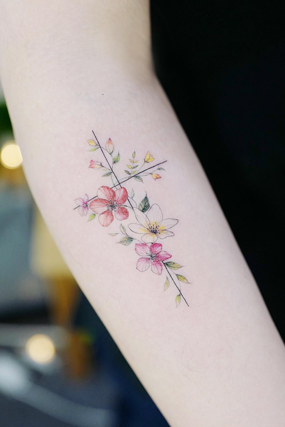 Floral Cross Design on Forearm