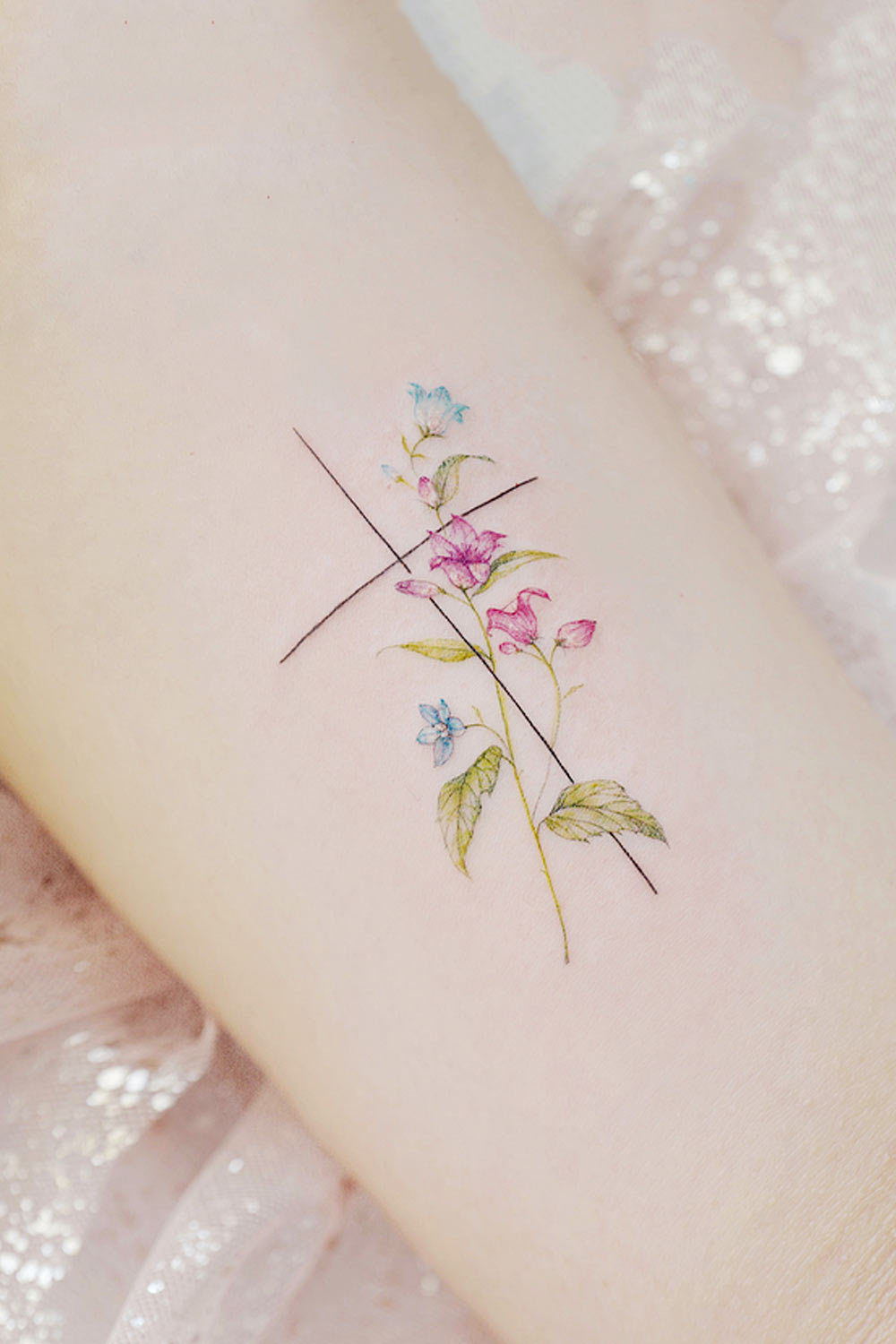 MInimalist Cross with Flowers