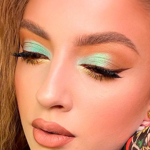 Golden Green tropical Fusion With Eyeliner
