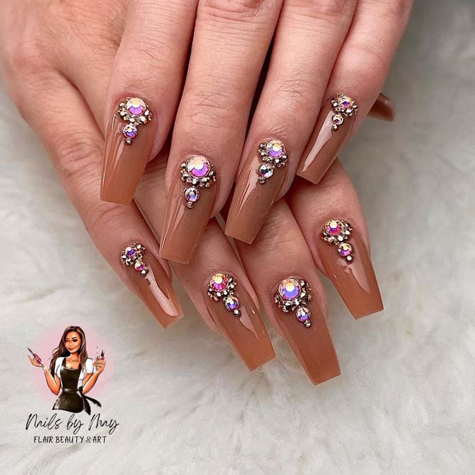 Fall Nails with Rhinestones