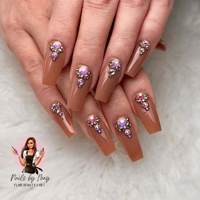 Stiletto Nails. Nails with Rhinestones. Brown Matte Nails. Fall Nails.   Rhinestone nails, Stiletto nails designs, Nails design with rhinestones