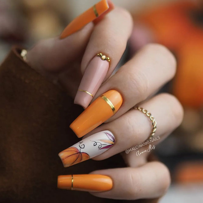 Pumpkin Nails Art For Fall