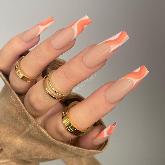 Orange Swirls Fall Nails