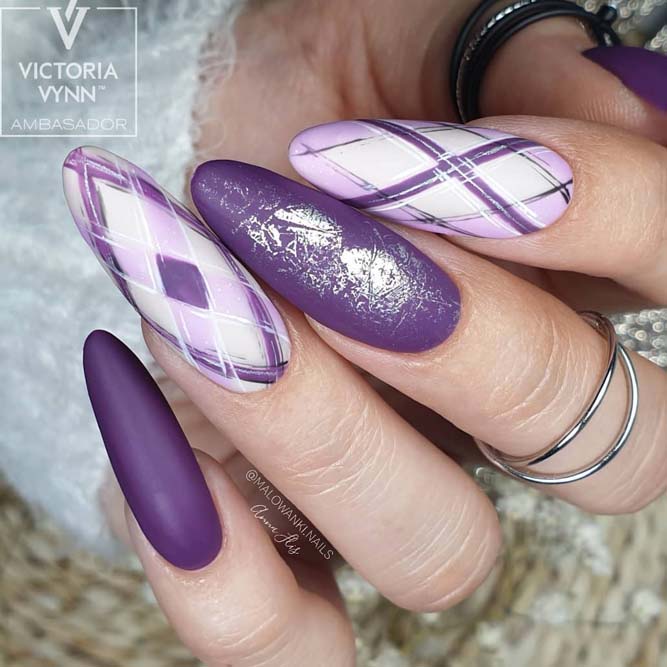 Purple Plaid Fall Nails