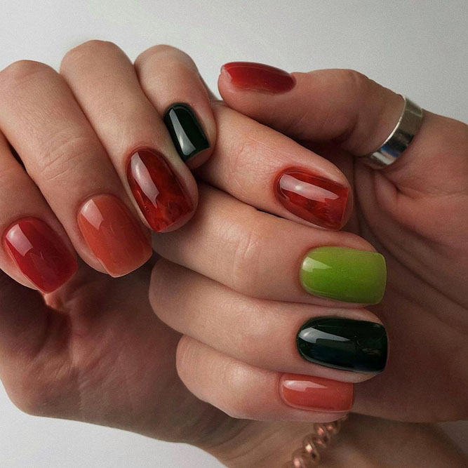 Multicolored Fall Nail Designs