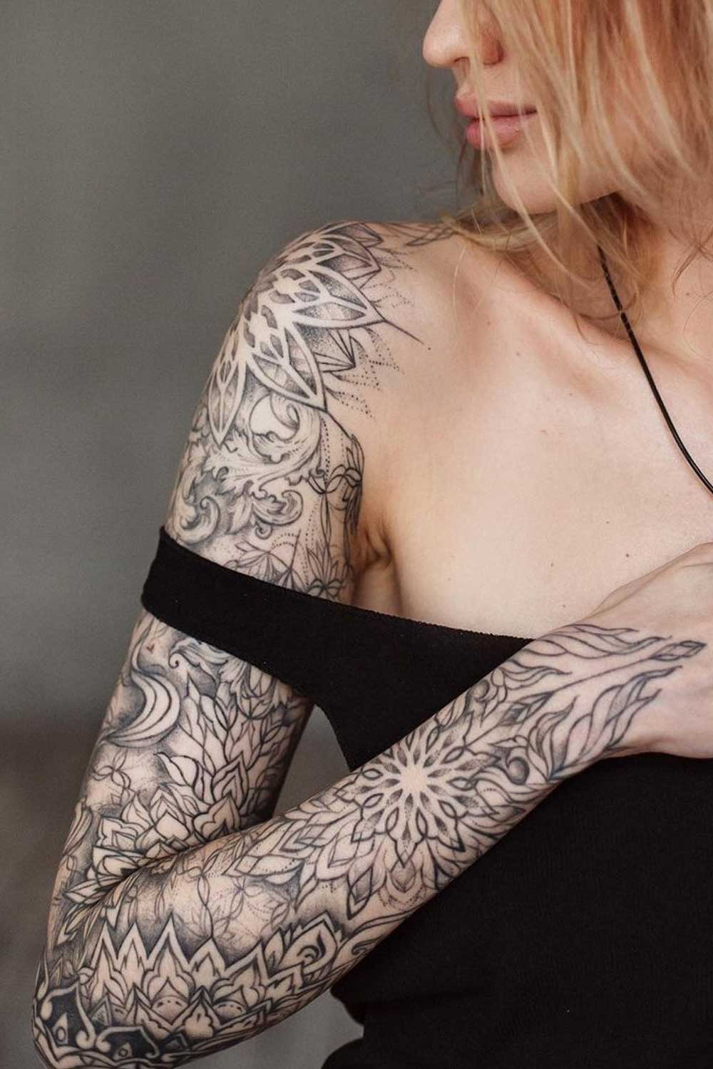 Ornamental Female Tattoo Sleeve Design