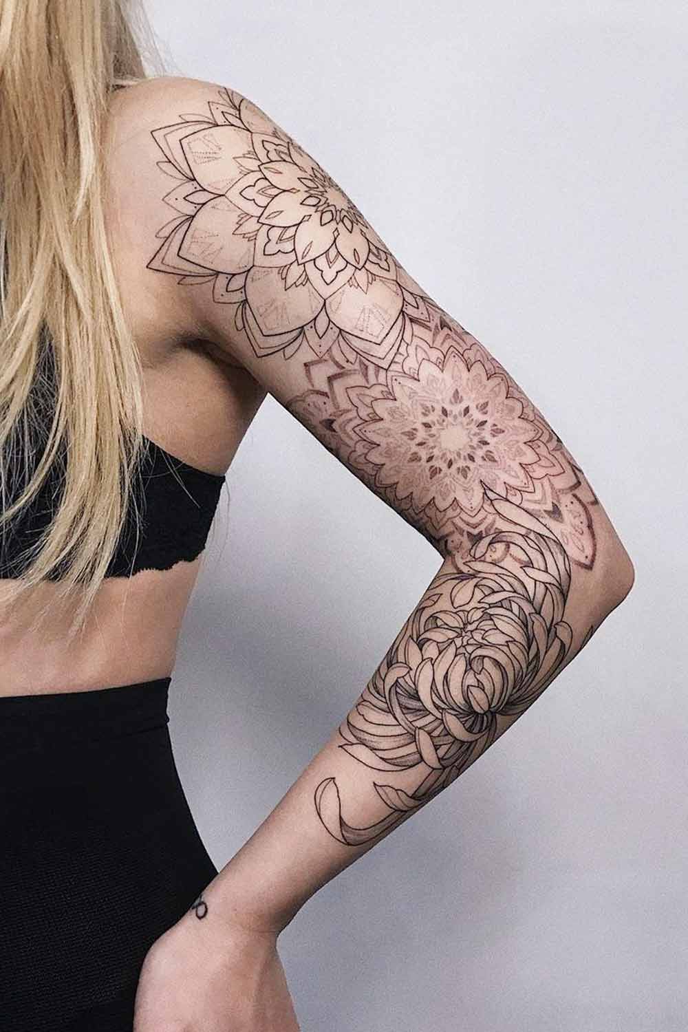 Mandala Tattoo Sleeve with Flowers