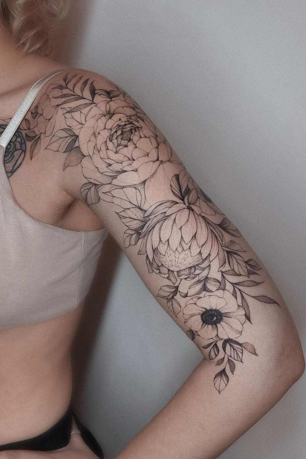 Half Sleeve Tattoo with Flowers