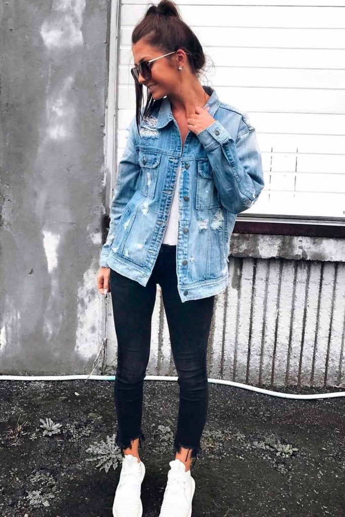 Black Jeans With Denim Jacket Outfit
