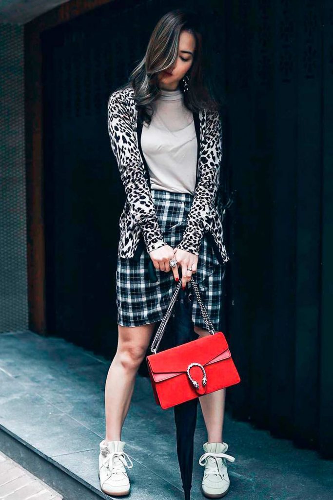 Leopard Cardigan With Plaid Skirt Outfit