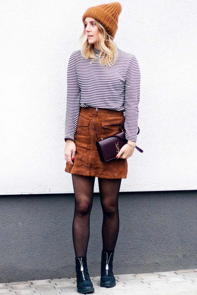 Cute School Outfit With Faux Suede Skirt