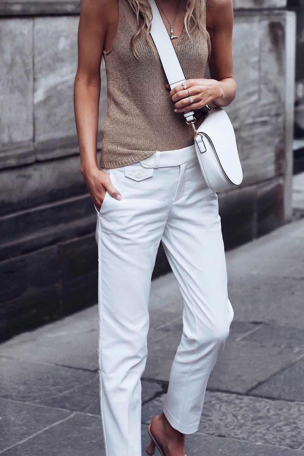 Cool Combo Of White Pants And Knitted Top