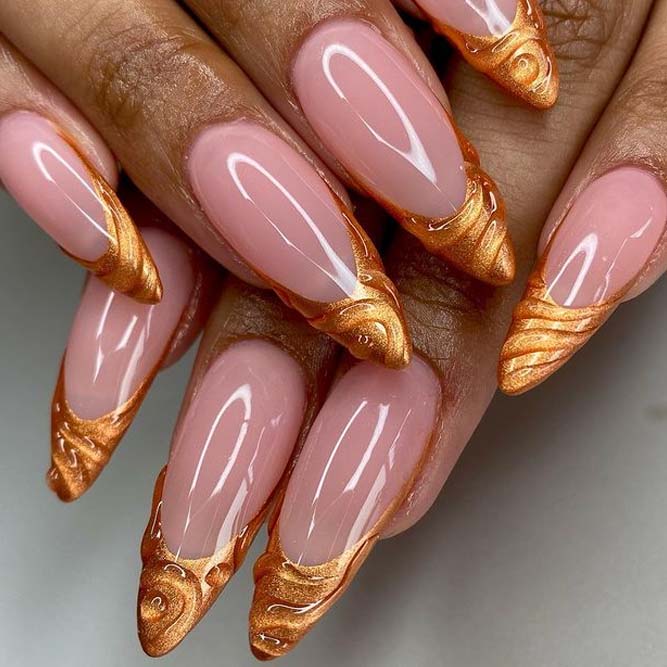 Metallic Cuivre French Nails