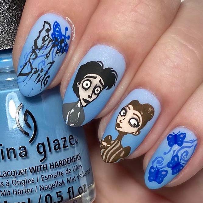 Corpse Bride Halloween Nail Designs