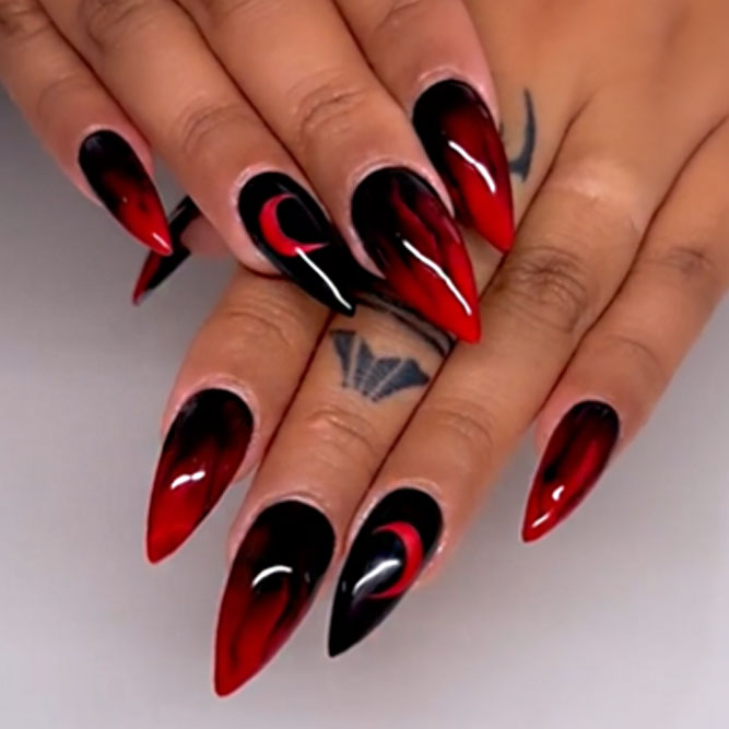 Red Moon Halloween Nails