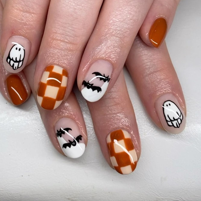 Checkerboard and Ghosts Halloween Nail Ideas