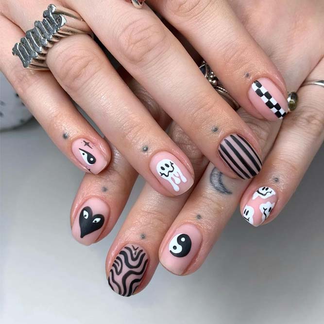 Monochrome Halloween Nails