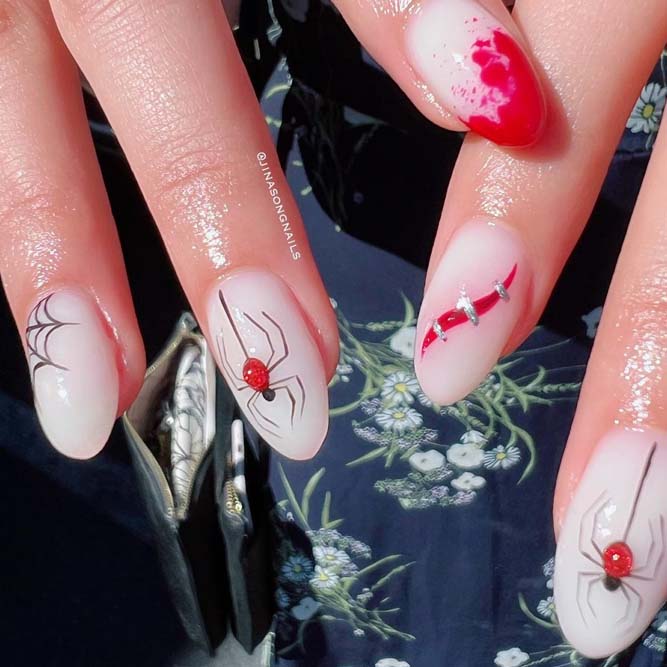 Red Spider Halloween Nail Ideas