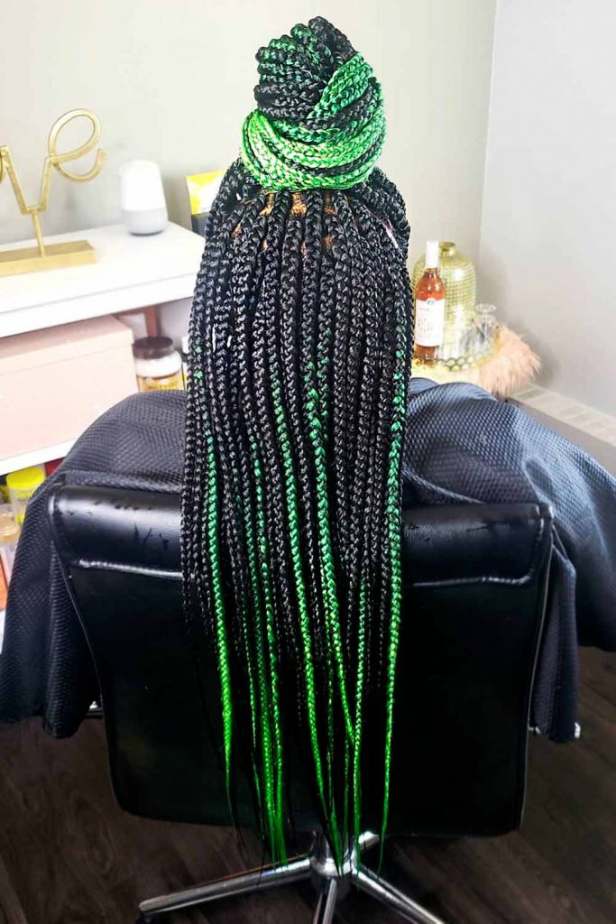 Half Updo Green Knotless Braids