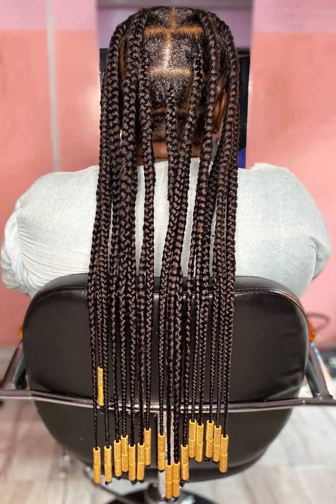 Brown Knotless Braids With Beads