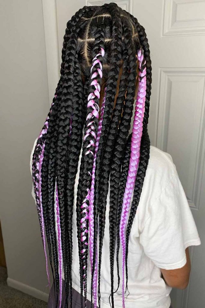 Jumbo Knotless Braids With Purple Highlights