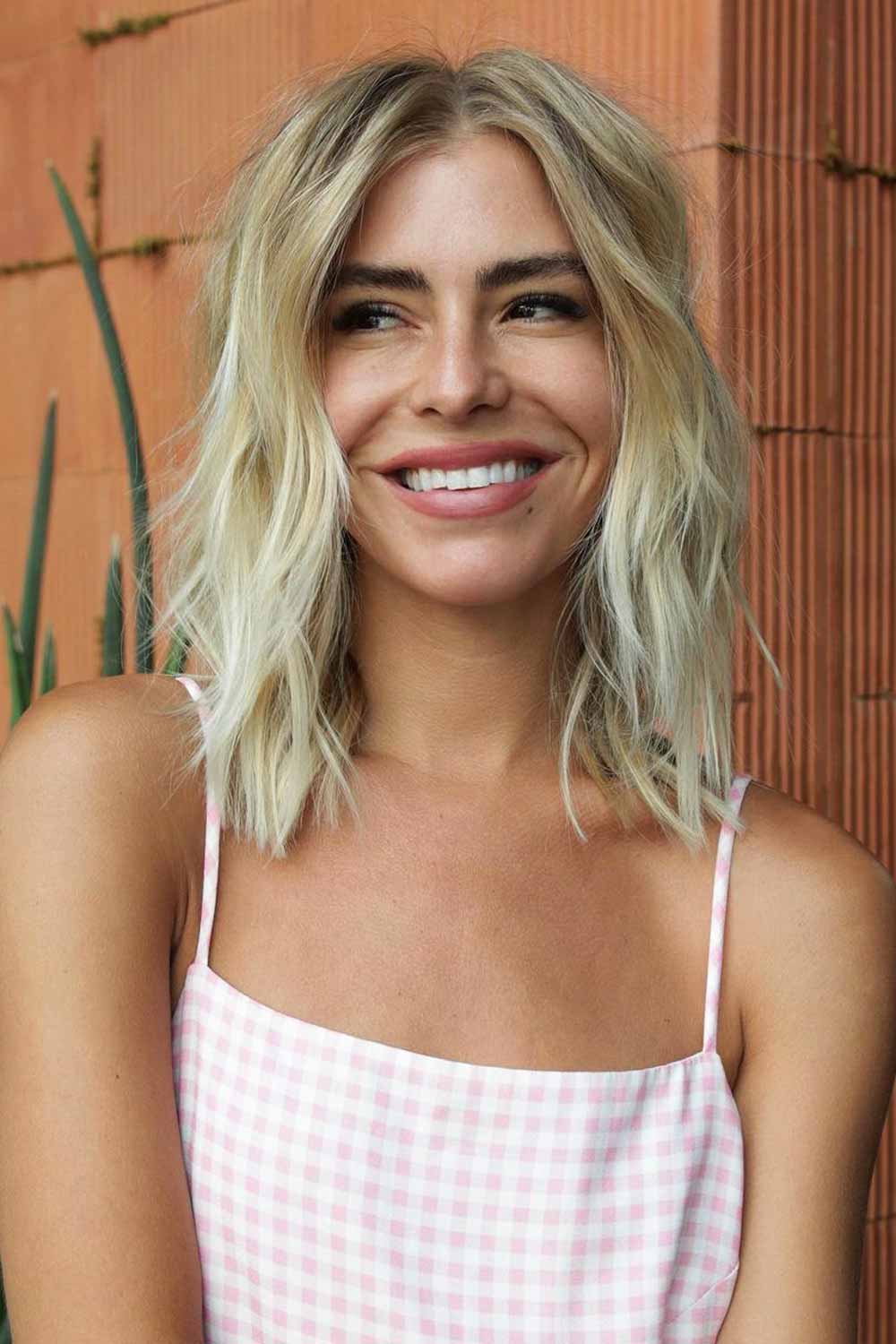 Middle-Parted Medium Blonde Hairstyles