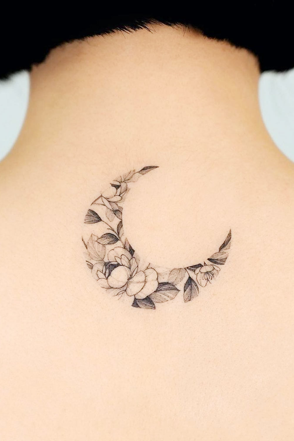 Floral Moon Tattoo for Back