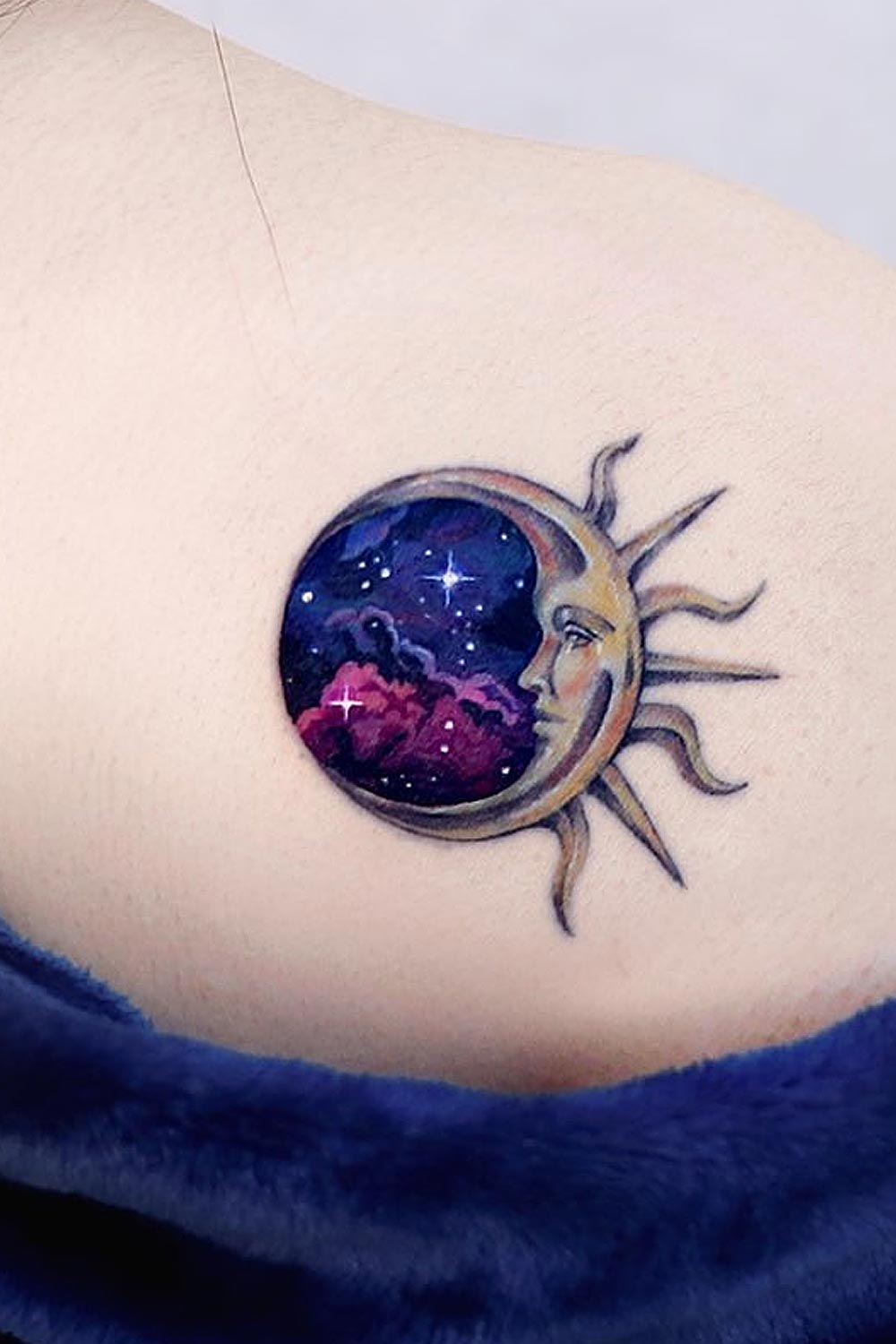 Sun and Moon Watercolor Tattoo