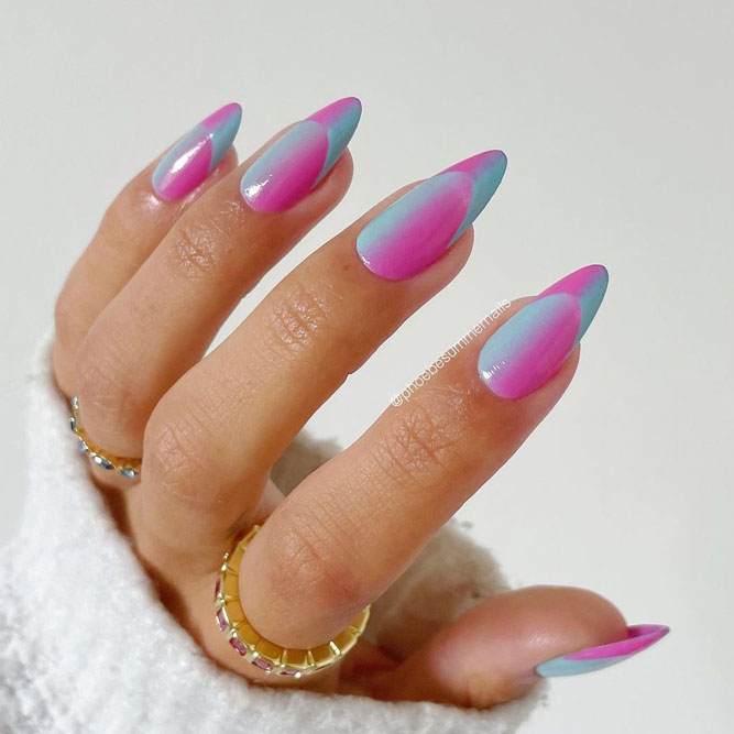 Pink and Blue Ombre Manicure