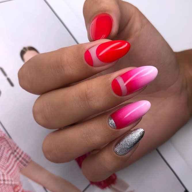 Pink and Red Nails Unusual Ombre