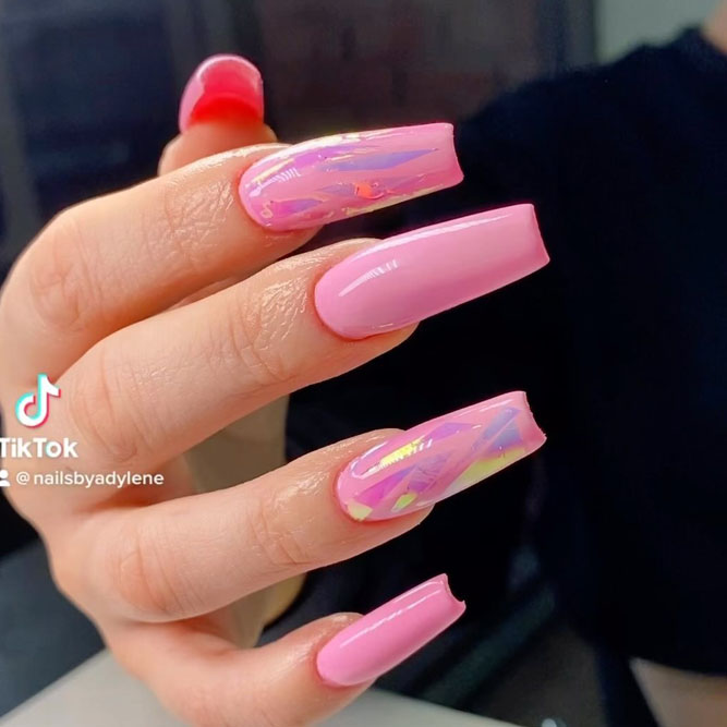 Long Coffin Press On Nails Reusable Fingernails Uv Gel Pink Base Color  Reusable Manicure Salons At