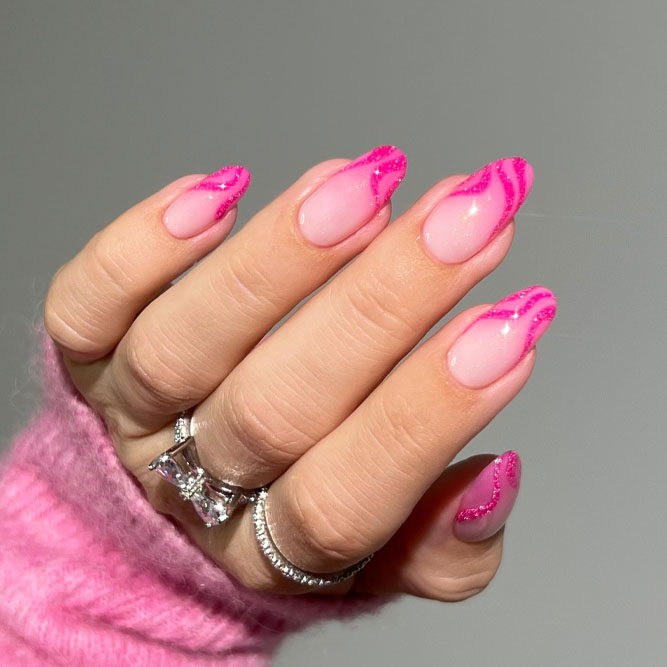 hot pink glitter tip nails