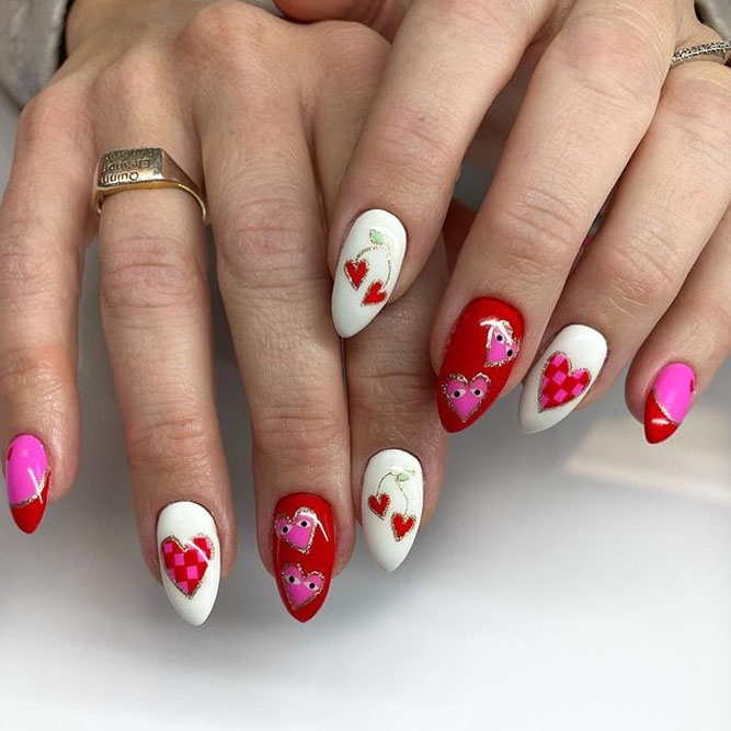 Pink Hearts Nails