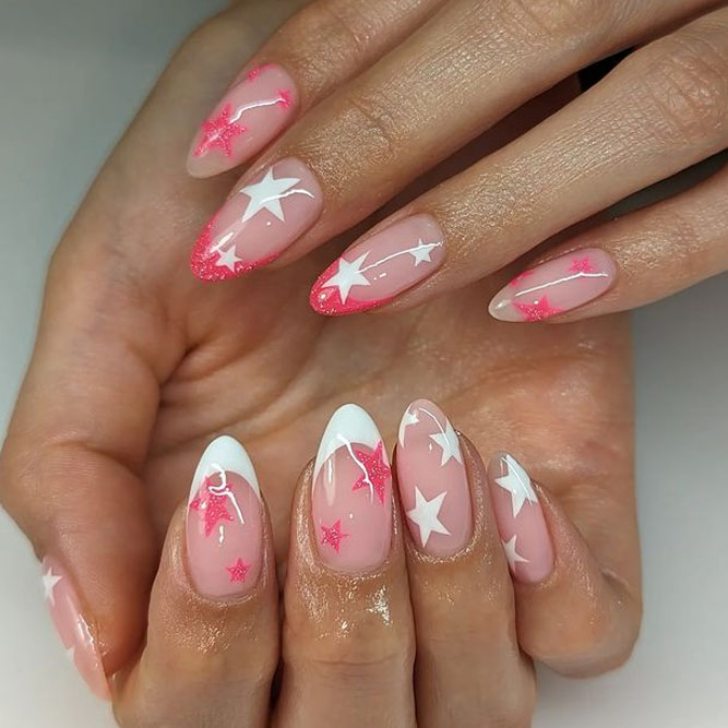 Pink Nails with Stars