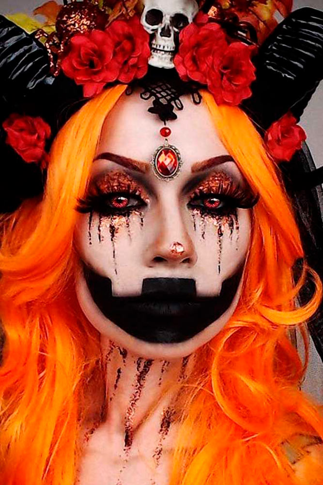 Demon And Pumpkin Halloween Makeup Ideas