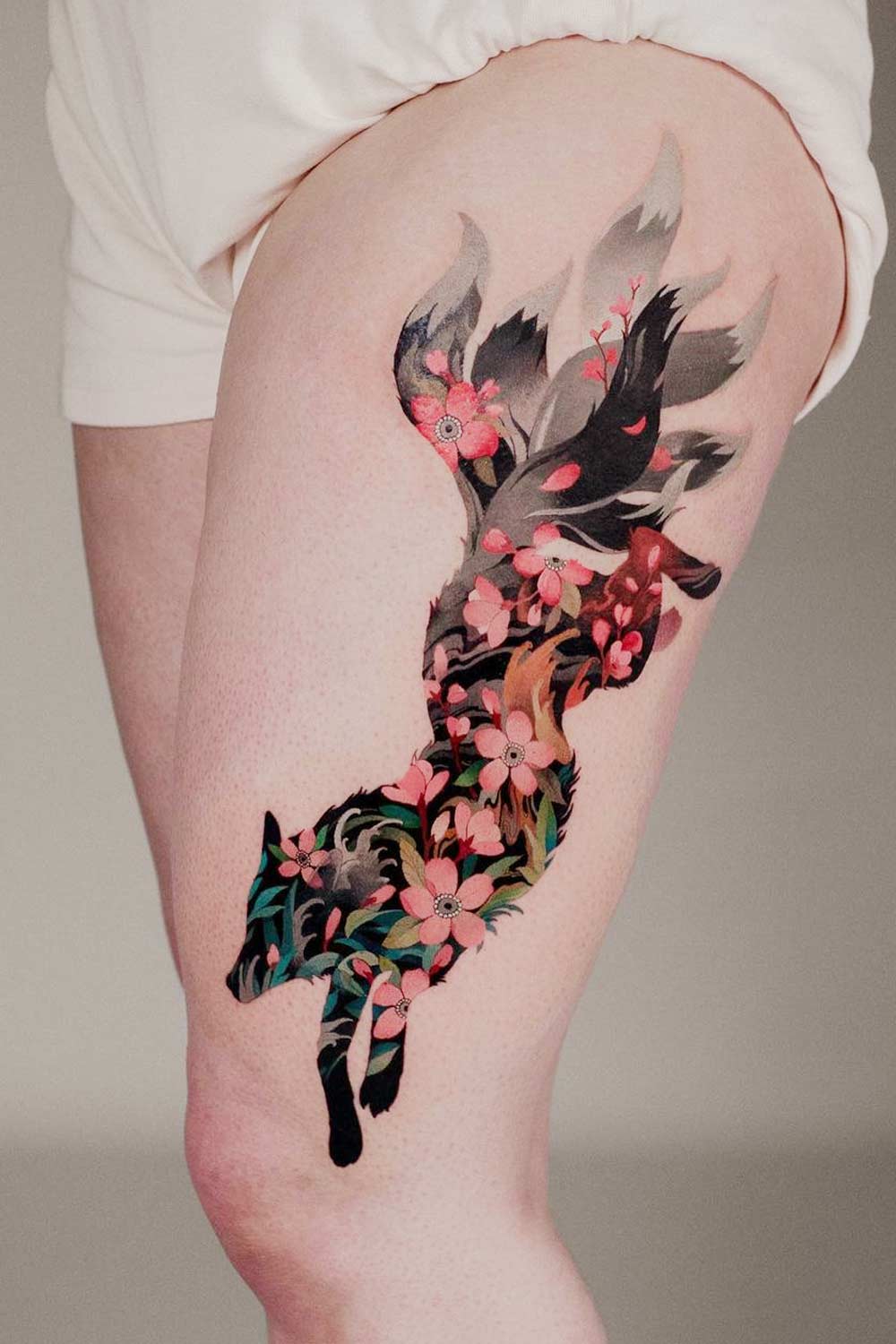 Fox Thigh Tattoo Design