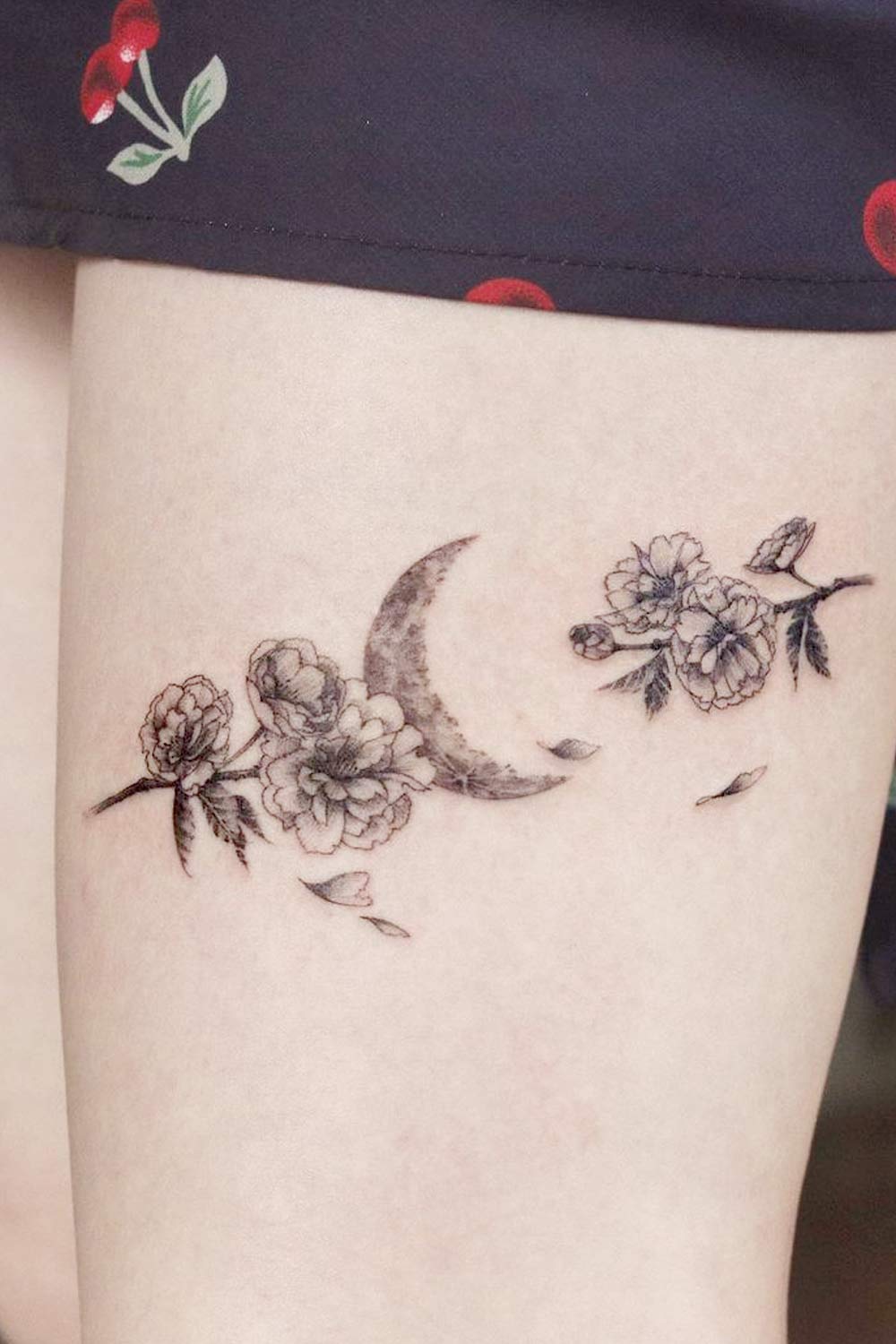 Moon with Flowers Tattoo Idea