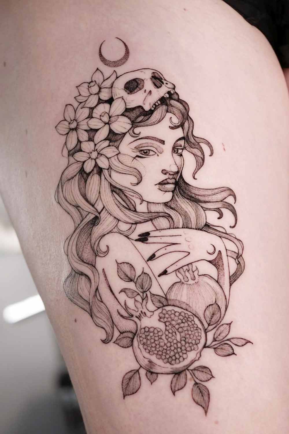 Woman Portrait Design for Thigh Tattoo